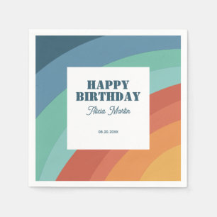 Colourful Retro Groovy Rainbow Happy Birthday Napkin