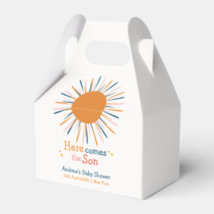 Colourful Retro Here Comes The Son Baby Shower Favour Box