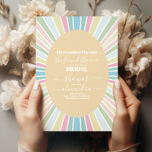 Colourful Retro Here Comes the Sun Bridal Shower  Invitation
