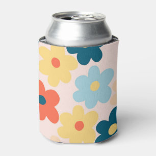 Colourful Retro Hippie Flower Pattern Can Cooler