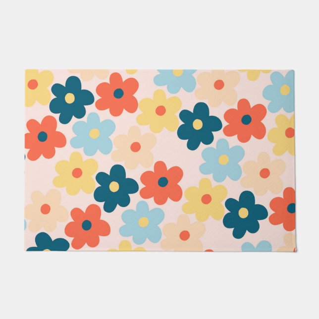 Colourful Retro Hippie Flower Pattern Doormat (Front)