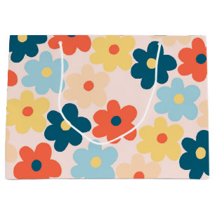 Colourful Retro Hippie Flower Pattern Large Gift Bag