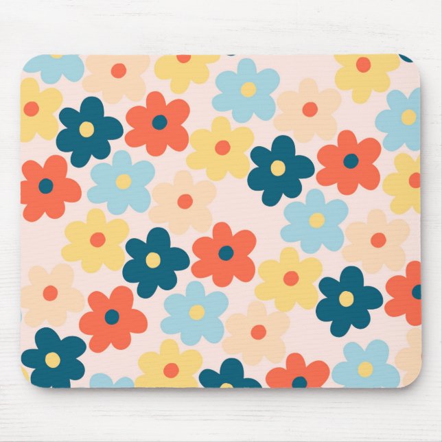Colourful Retro Hippie Flower Pattern Mouse Mat (Front)