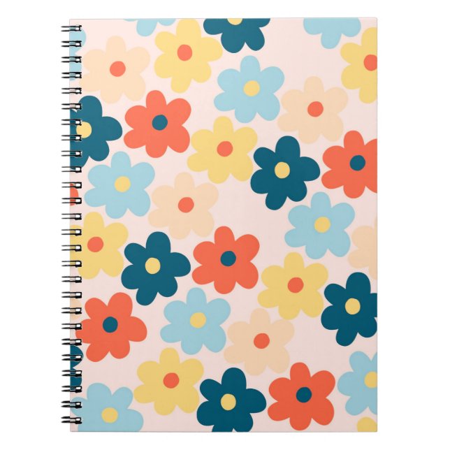 Colourful Retro Hippie Flower Pattern Notebook (Front)