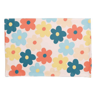 Colourful Retro Hippie Flower Pattern Pillowcase