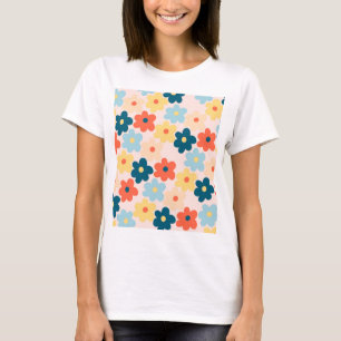 Colourful Retro Hippie Flower Pattern T-Shirt