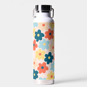 Colourful Retro Hippie Flower Pattern Water Bottle