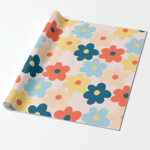Colourful Retro Hippie Flower Pattern Wrapping Paper