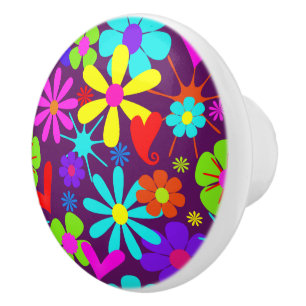 Colourful Retro Hippie Flower Power Pattern Ceramic Knob