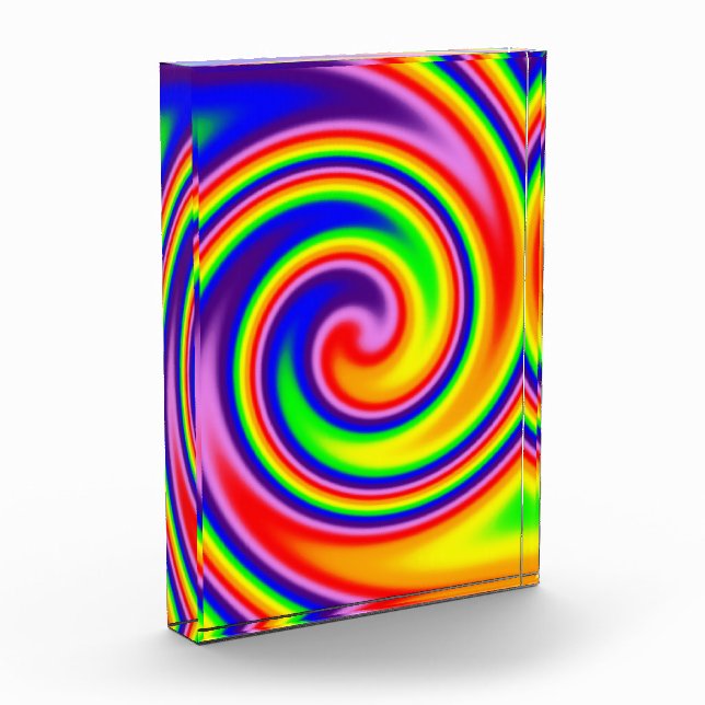 Colourful Retro Hippie Spiral Rainbow Swirl Photo Block (Left)