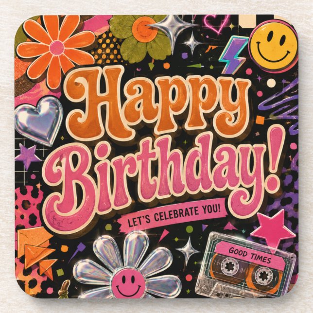 Colourful Retro-Inspired Design with Typography Coaster (Front)