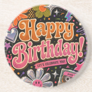Colourful Retro-Inspired Design with Typography Coaster