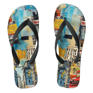 Colourful retro junk travel grunge style collage  flip flops