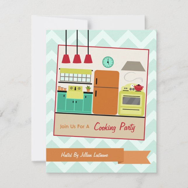 Colourful Retro Kitchen Cooking Party Invite (Front)