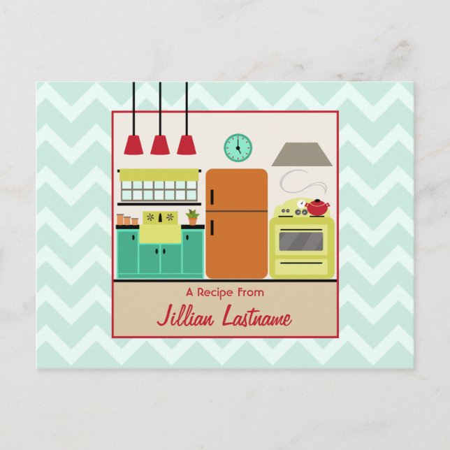 Colourful Retro Kitchen Recipe Postcard (Front)