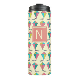Colourful Retro Kite Pattern Monogram Thermal Tumbler