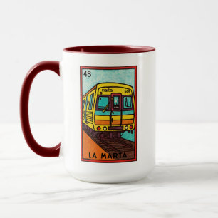 Colourful Retro Marta Train Lotería Card Style Mug