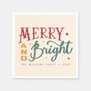 Colourful Retro Merry and Bright Christmas Napkin