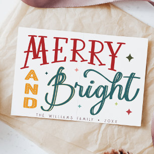 Colourful Retro Merry and Bright Christmas Postcard