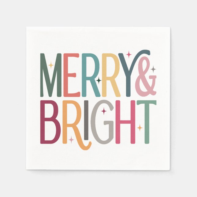 Colourful Retro Merry and Bright Stars Napkin (Front)