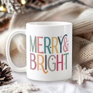 Colourful Retro Merry and Bright Stars Photo Coffee Mug