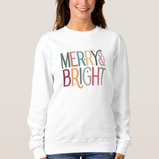 Colourful Retro Merry and Bright Stars Sweatshirt (Front)