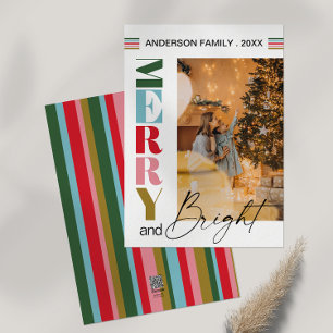 Colourful Retro Merry & Bright Christmas Photo Holiday Card