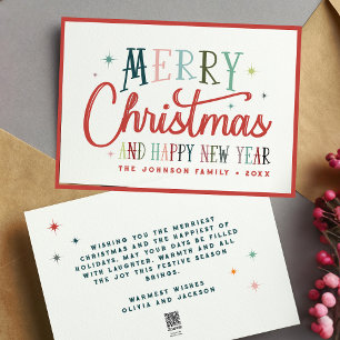 Colourful Retro Merry Christmas Vintage Typography Holiday Card