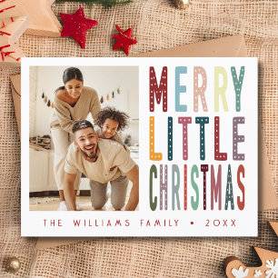 Colourful Retro Merry Little Christmas Photo  Postcard