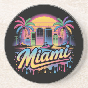 Colourful Retro Miami Vaporwave Travel Art Coaster