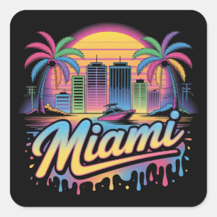 Colourful Retro Miami Vaporwave Travel Art Square Sticker