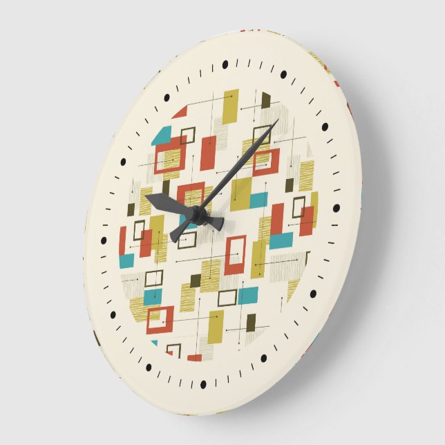 Colourful Retro Mid-Century Geometric Pattern Large Clock (Angle)