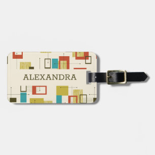 Colourful retro Mid-Century geometric pattern Luggage Tag