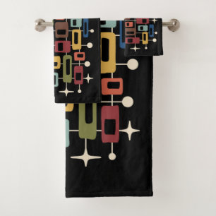 Colourful Retro Mid Century Modern Atomic Abstract Bath Towel Set