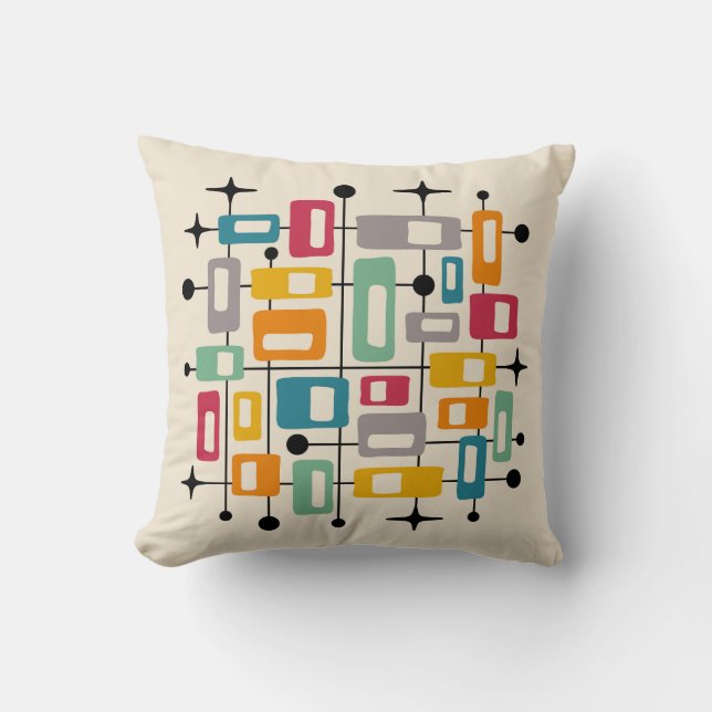 Colourful Retro Mid Century Modern Atomic Abstract Cushion (Front)