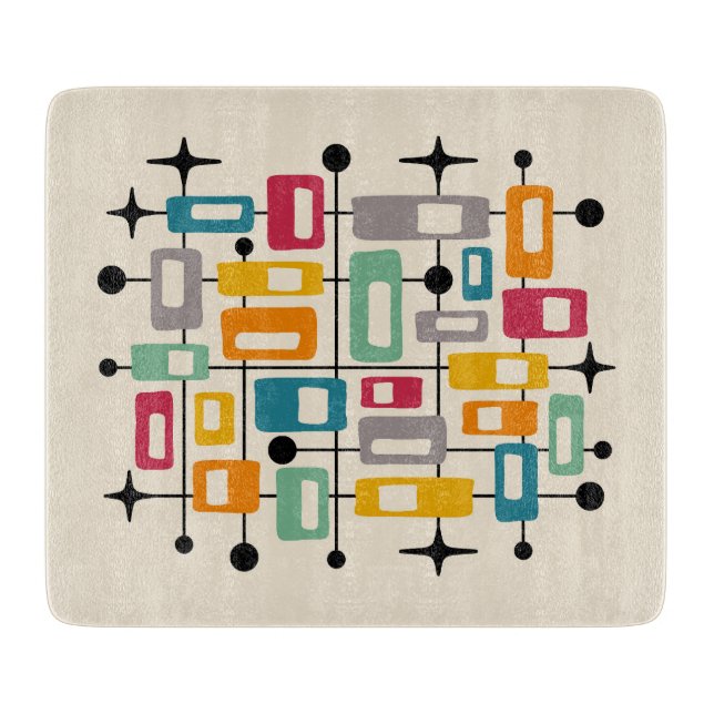 Colourful Retro Mid Century Modern Atomic Abstract Cutting Board (Front)