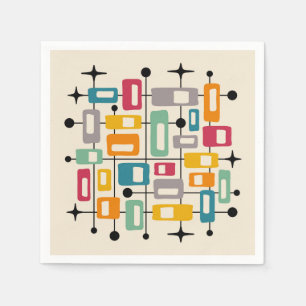 Colourful Retro Mid Century Modern Atomic Abstract Napkin