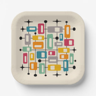 Colourful Retro Mid Century Modern Atomic Abstract Paper Plate