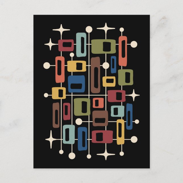 Colourful Retro Mid Century Modern Atomic Abstract Postcard (Front)
