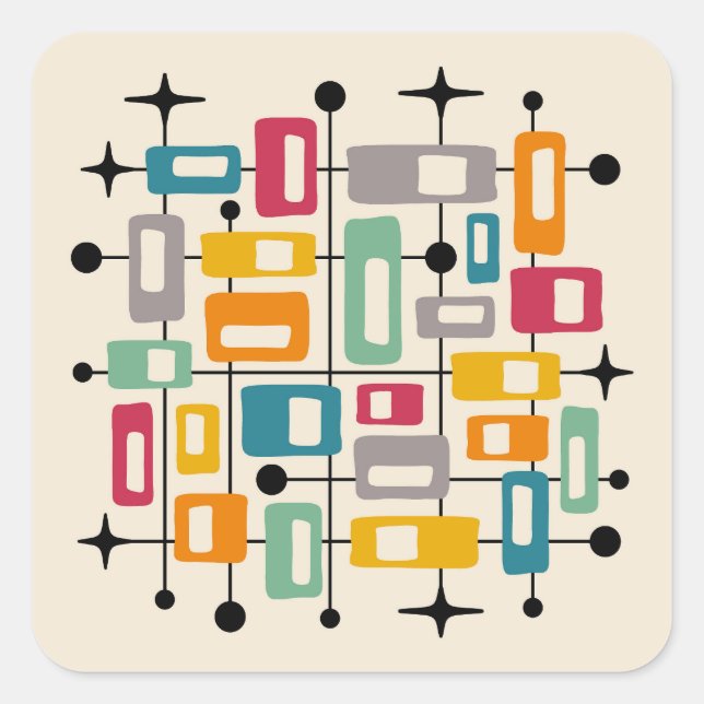 Colourful Retro Mid Century Modern Atomic Abstract Square Sticker (Front)