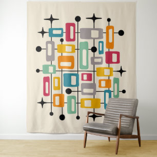 Colourful Retro Mid Century Modern Atomic Abstract Tapestry