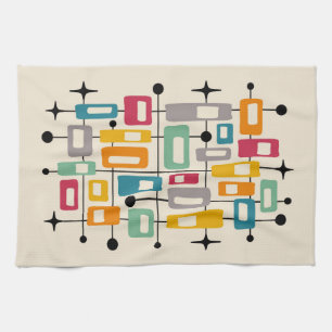 Colourful Retro Mid Century Modern Atomic Abstract Tea Towel