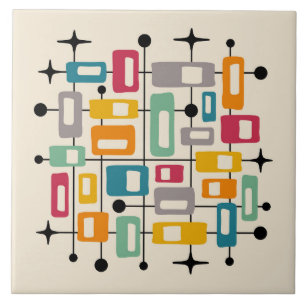Colourful Retro Mid Century Modern Atomic Abstract Tile