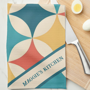 Colourful Retro Mid Century Modern Pattern Tea Towel