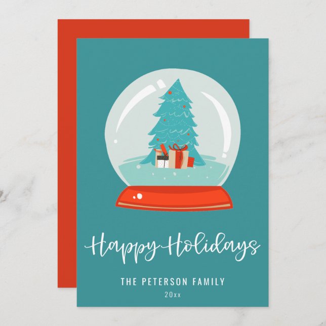 Colourful Retro Mid-century Modern Snow Globe Holiday Card (Front/Back)