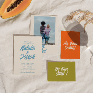 Colourful Retro Minimal Bright Bold Modern Wedding Invitation