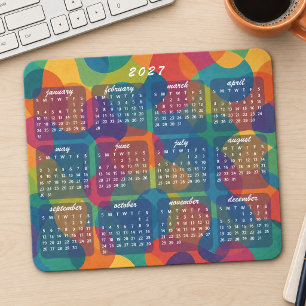 Colourful Retro Modern Abstract 2027 Calendar Mouse Mat