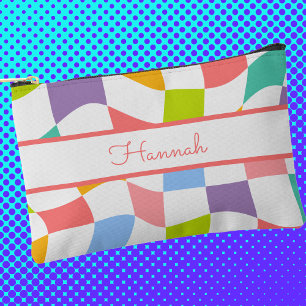 Colourful Retro Modern Chequered Pattern Accessory Pouch