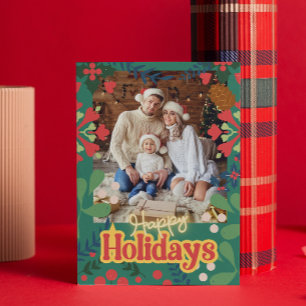 Colourful retro modern Christmas botanical card
