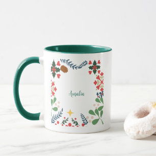Colourful retro modern Christmas botanical Mug
